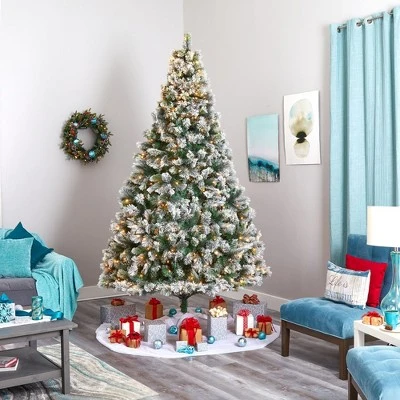 Nearly Natural 9-ft Flocked Oregon Pine Artificial Christmas Tree with 600 Clear Lights and 1580 Bendable Branches 7 Nearly Natural 9-ft Flocked Oregon Pine Artificial Christmas Tree with 600 Clear Lights and 1580 Bendable Branches - Image 5