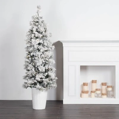 Vickerman Flocked Castle Pine Potted Artificial Christmas Tree 5 Vickerman Flocked Castle Pine Potted Artificial Christmas Tree - Image 3