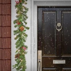 National Tree Company First Traditions Pre-Lit Christmas Evergeen Garland with Pinecones and Berries, Warm White LED Lights, Plug In, 6 ft