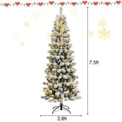 Costway 7.5FT Pre-Lit Hinged Christmas Tree Snow Flocked w/9 Modes Remote Control Lights -Outlet Xmas Decor Tree Store GUEST ff05c6f6 2a85 4fdf 92b1 488c7477e56d